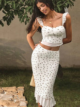 Ruched Floral Crop Top And Midi Skirt Set