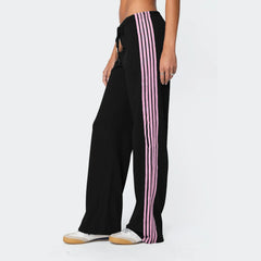 Drawstring Side Stripes Wide Leg Pants with Pockets