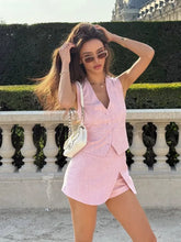 Pink Sleeveless Vest And Mini Skirt Set