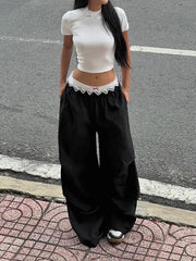 Lace Trim Loose Trousers