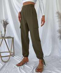 Drawstring Hem Solid Cargo Pants