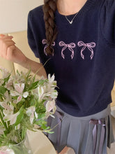 Bowknot Short Sleeve Round Neck Knit Top