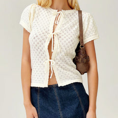 Knit Tie Up Short Sleeve Top