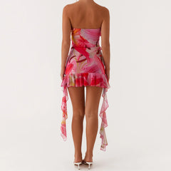 Ruffles Printed Tube Mini Dress