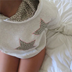 Star Leopard Print Hoodie - Loose Fit Pullover