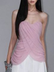 Mesh Drape Strapless Top