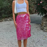 Sequin Side Split Tie Up Midi Skirt