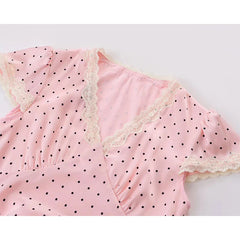 Pink Dotted Print Lace Trim Maxi Dress