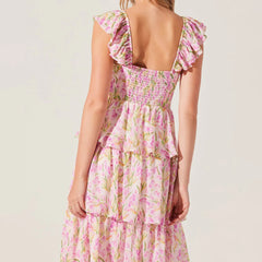 Floral Print Multi-Layered Tiered Ruffles Maxi Dress