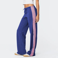 Drawstring Side Stripes Wide Leg Pants with Pockets