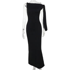 One Shoulder Tie-Up Long Dress - Fit & Flare Knit