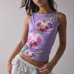 Y2K Flower Print Sleeveless Tank Top - Colorful Summer Style