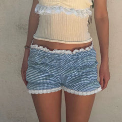 Charming Y2K Low-Rise Bloomers - Subtle Pattern & Lace Trim