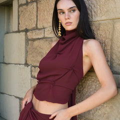 Halter Pinched Ruched Open Back Top