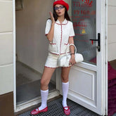 White Knitted Short Sleeve Top And Shorts Set