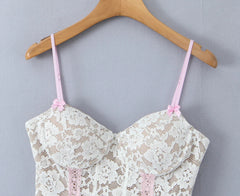 White Lace Bustier Top with Lace-Up Front