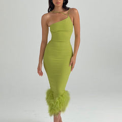 Giana One Shoulder Feather Dress