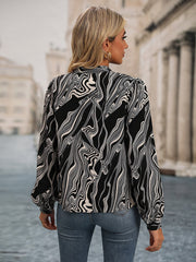 Notched Neck Casual Print Blouse