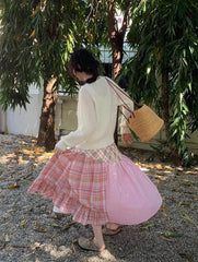 Plaid Patchwork Midi Skirt - Streetwear A-Line