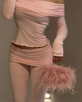 Long Sleeve Off-Shoulder Top And Ruched Pants Set