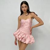 Satin Ruched Puff Mini Dress