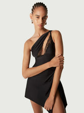 Black One Shoulder Lace Asymmetric Mini Dress