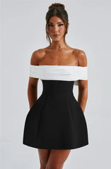 Black Off-shoulder Large Back Bow Mini Dress