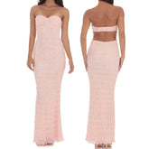 Pink Ruched Bust Backless Cutout Strapless Long Dress
