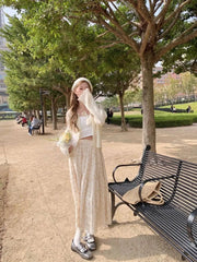 White Floral Midi Skirt - Casual A-Line