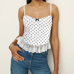 Polka Dot Print Ruffles Cami Top - High Street Style