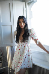 White Polka Dot Short Sleeve Mini Dress