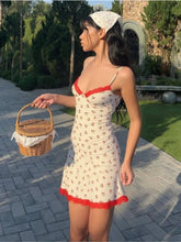 White Cami Red Print Spaghetti Strap Mini Dress