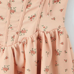 Orange Floral Print Bow Tie Up Mini Dress