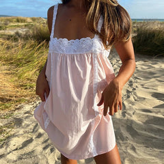 Lace Trim Patchwork Cami Mini Dress