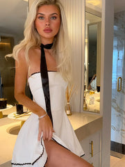 White Strapless Trim Mini Dress - Casual Slim Fit