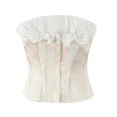 Lace Trim Beige Corset Top