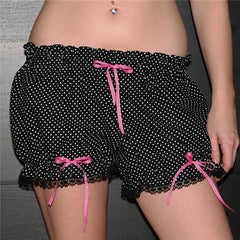 Charming Hotsweet Shorts - Printed with Delicate Lace Trim
