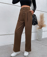 Solid Button Front Casual Pants