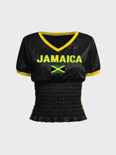 Black Jamaica Letter Flag Graphic Ruched T-shirt - Vintage Knit