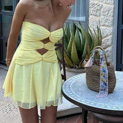 Yellow Strapless Cut Out Mini Dress