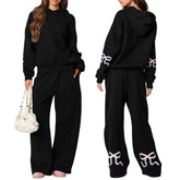 Bow Print Loose Fit Hoodie & Tracksuit Set - Women's Basics