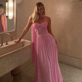 Pink Strapless Mesh Pachwork Long Scarf Maxi Dress