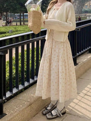 White Floral Midi Skirt - Casual A-Line