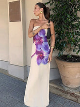 Orchid Floral Print Strapless Straight Maxi Dress