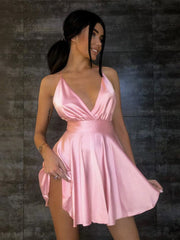 Satin Backless Party Night Club Wrap Mini Dress
