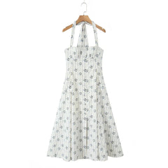 Printed Halter Flare Midi Dress