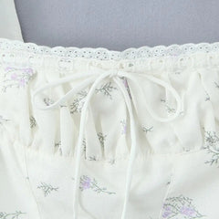 White Floral Print Corset Tank Top