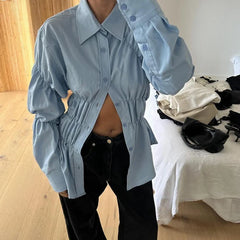 Scrunched Button Up Long Sleeve Shirt