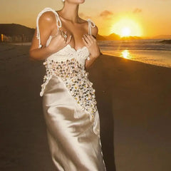 Sequin Knit Crochet Tie Up Top