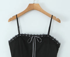 Black Spliced White Sling Bow Mini Dress